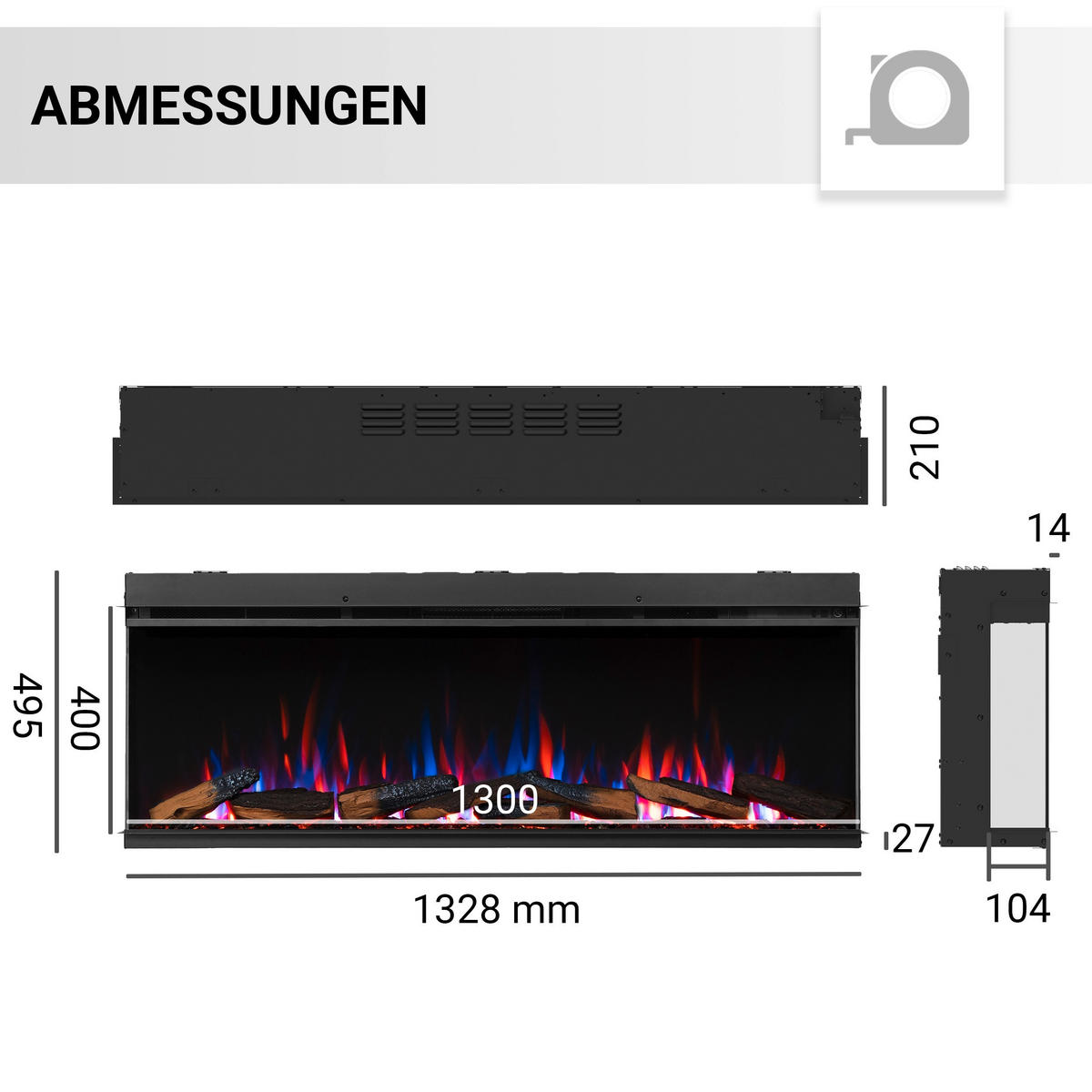ELEKTROKAMIN - Schwarz, Basics, Metall (133/50/21cm)