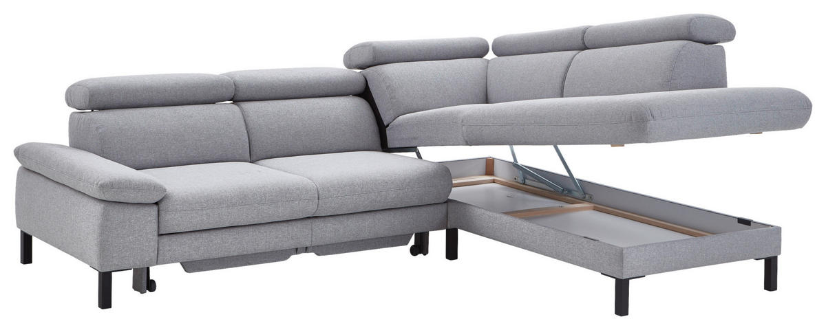 ECKSOFA in Flachgewebe Hellgrau  - Hellgrau/Schwarz, Design, Holzwerkstoff/Textil (272/217cm) - Pure Home Comfort