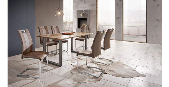 SCHWINGSTUHL in Stahl Lederlook, Mikrofaser - Chromfarben/Hellbraun, Design, Textil/Metall (42,50/99,50/56cm) - Carryhome