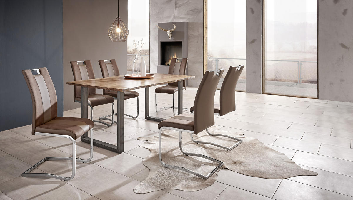 SCHWINGSTUHL  in Stahl Lederlook, Mikrofaser  - Chromfarben/Hellbraun, Design, Textil/Metall (42,50/99,50/56cm) - Carryhome