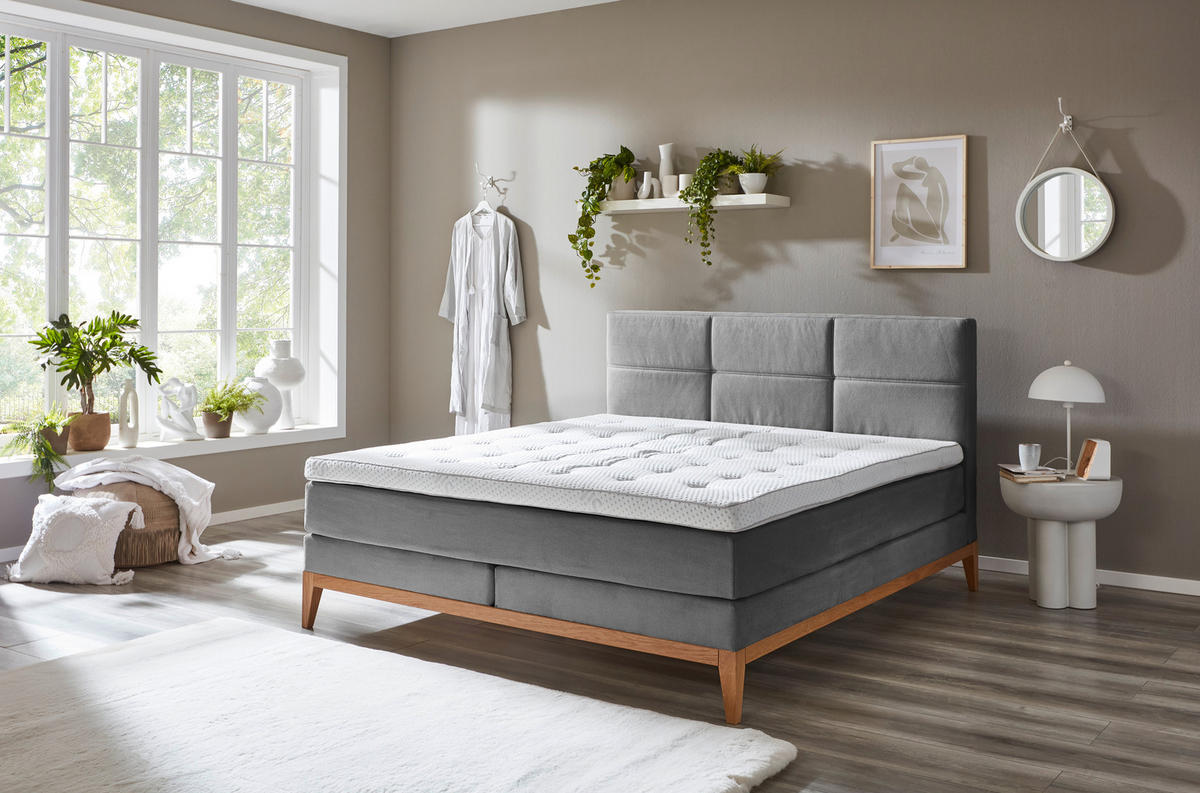BOXSPRINGBETT 180/200 cm  in Grau  - Eichefarben/Grau, Konventionell, Holz/Textil (180/200cm) - Carryhome