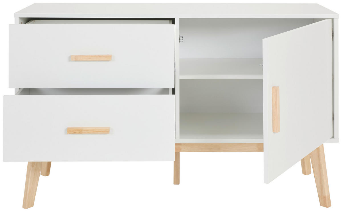 ŠIROKÁ KOMODA, kaučukové dřevo, přírodní barvy, bílá,  - bílá/přírodní barvy, Design, dřevo/kompozitní dřevo (120/72/40cm) - MID.YOU