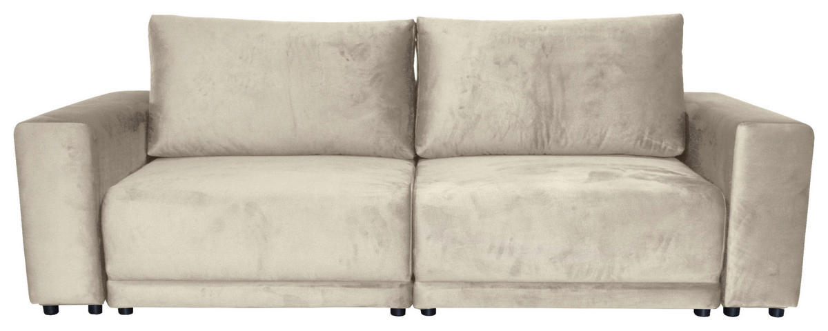 BIGSOFA in Velours Beige  - Beige/Schwarz, Design, Kunststoff/Textil (256/88/120cm) - home24