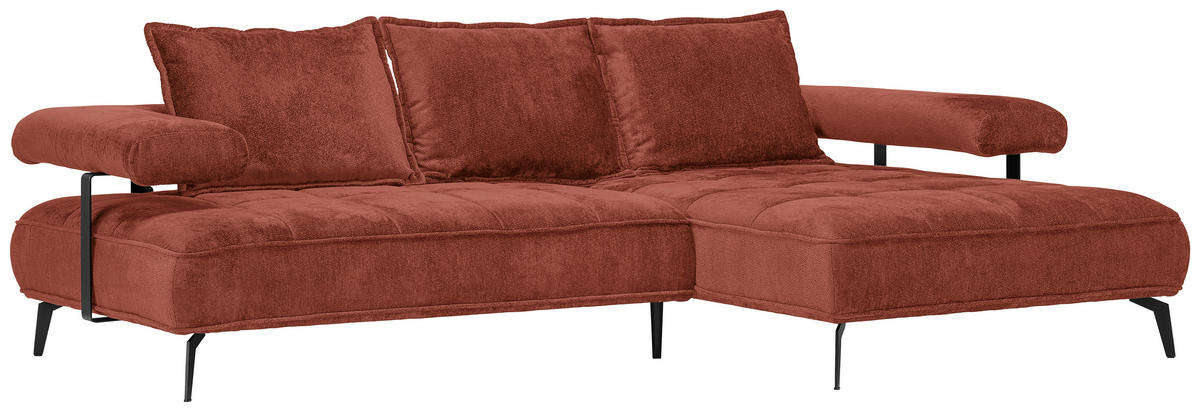ECKSOFA Terracotta Webstoff  - Terracotta/Schwarz, Design, Textil/Metall (266/180cm) - Welnova