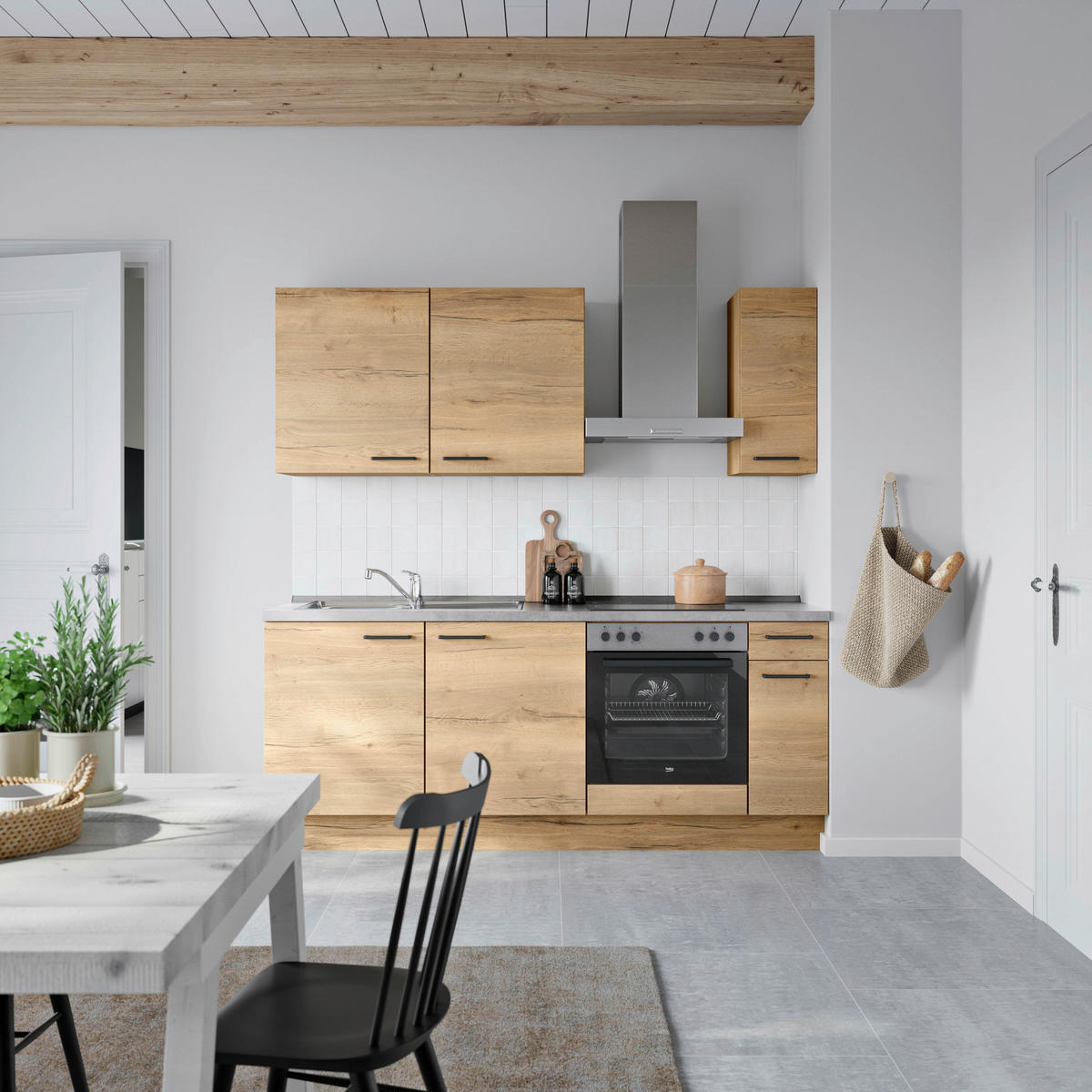 KÜCHENBLOCK 210 cm   in Eichefarben, Schieferfarben  - Schieferfarben/Eichefarben, MODERN, Holzwerkstoff/Metall (210cm) - Nobilia