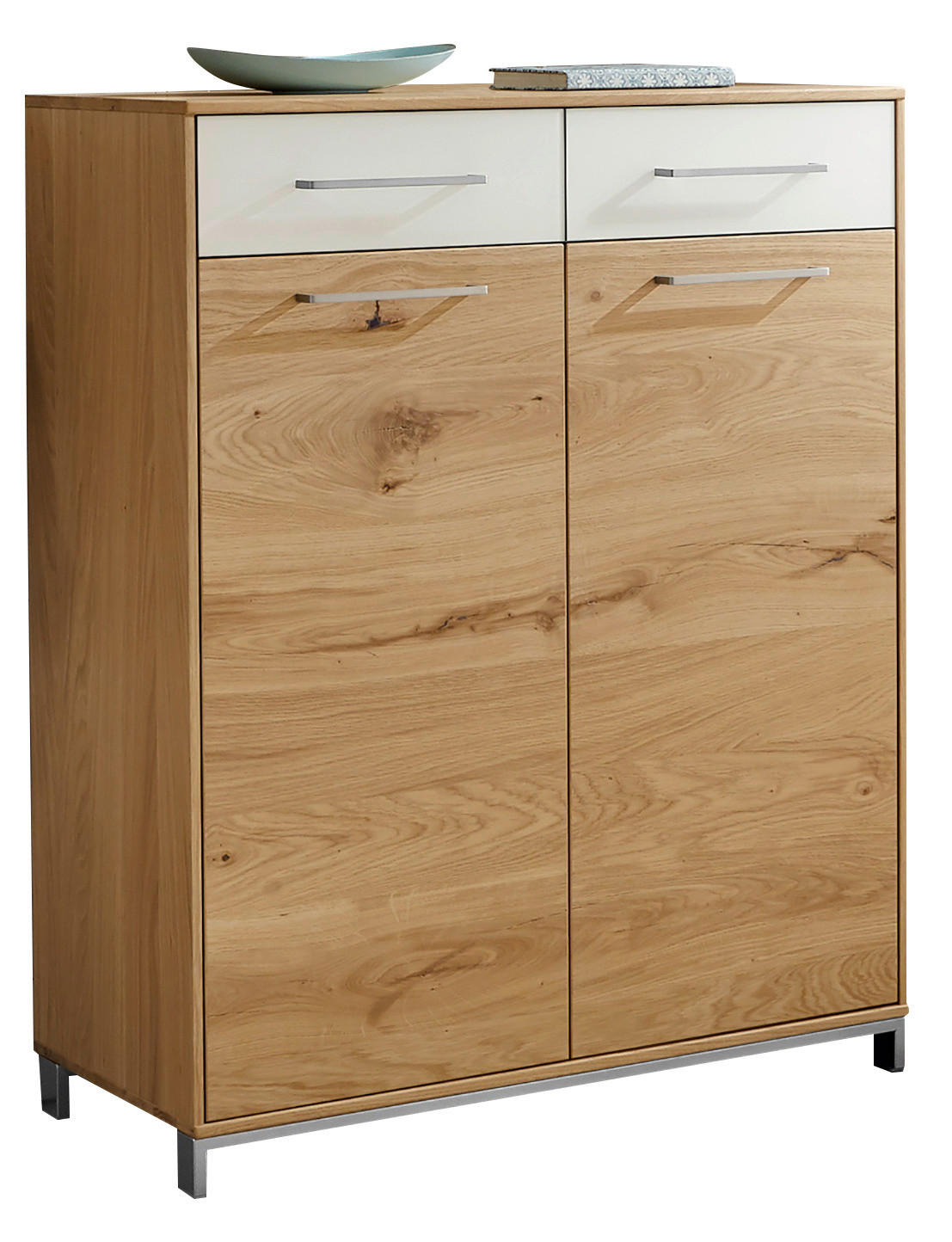 KOMMODE , 86/105/37 cm, 2 Schublade(n)  - Edelstahlfarben/Eichefarben, Design, Glas/Holz (86/105/37cm)