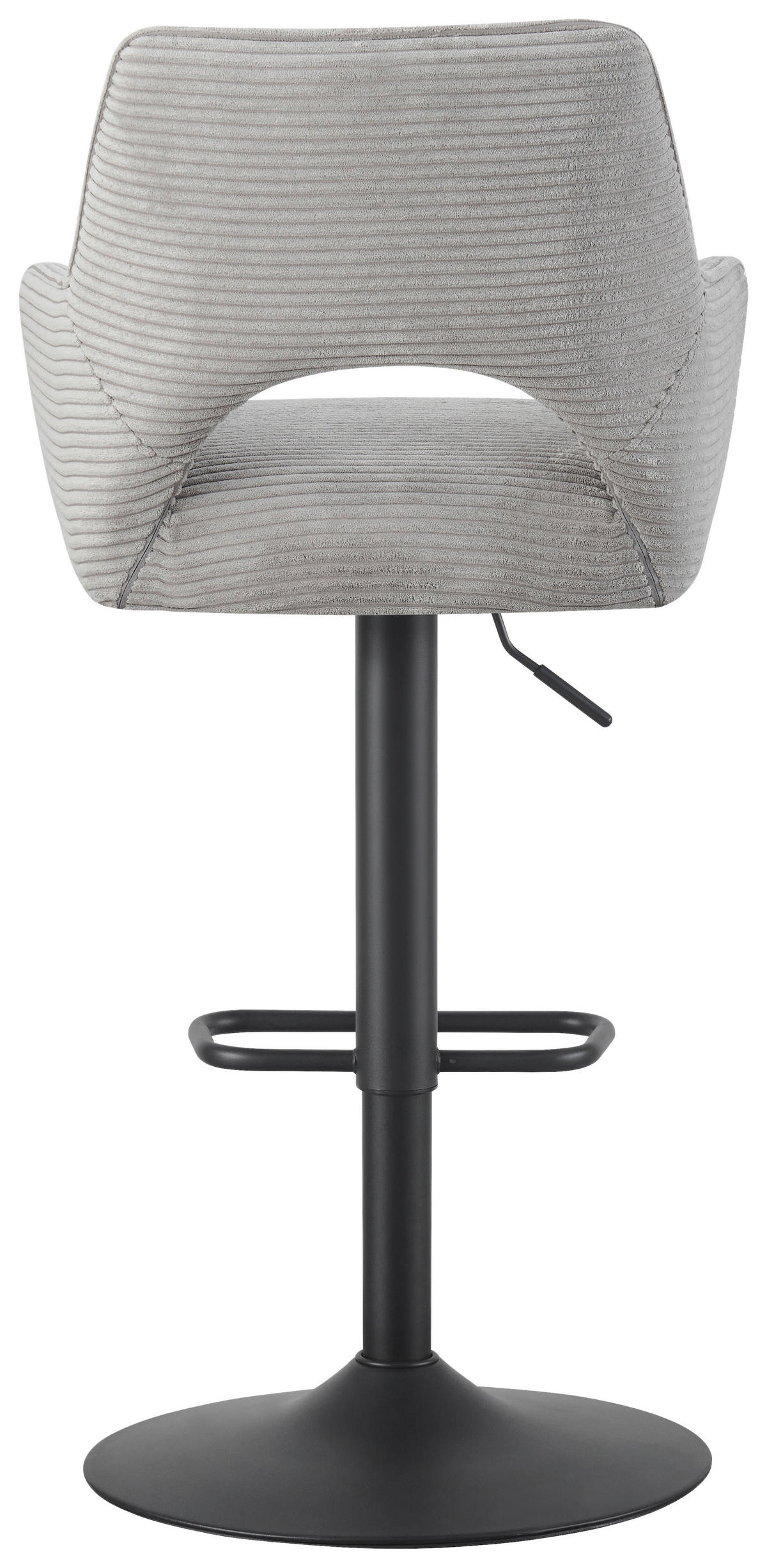 BARHOCKER Cord Schwarz, Hellgrau Eisen Sitzfläche 360° drehbar, inklusive Armlehnen  - Hellgrau/Schwarz, Design, Textil/Metall (56/102-123/57cm) - Hom`in