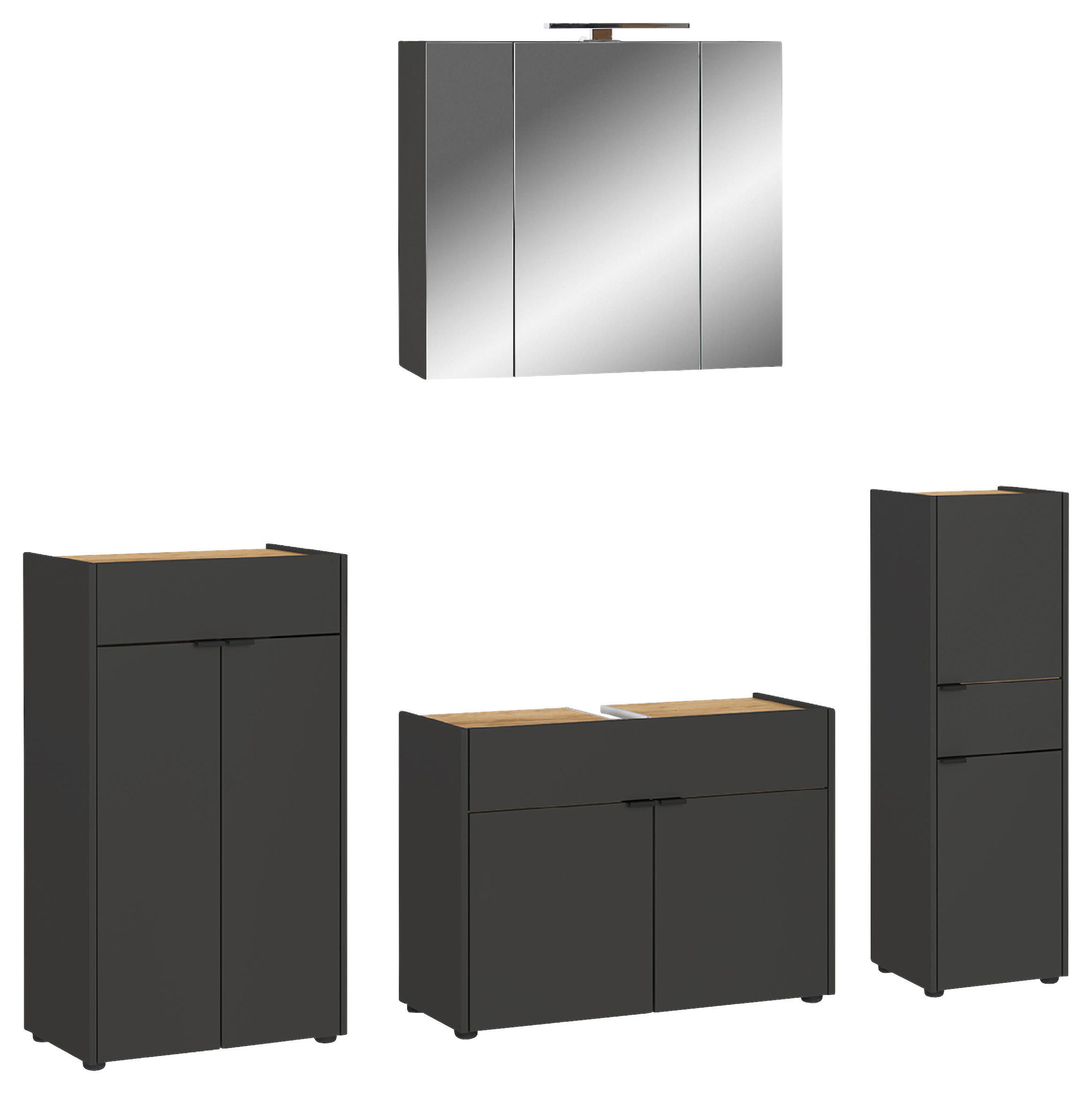BADEZIMMER 4-teilig  in 200 cm  - Eichefarben/Schwarz, MODERN, Holzwerkstoff/Kunststoff (200cm) - Germania