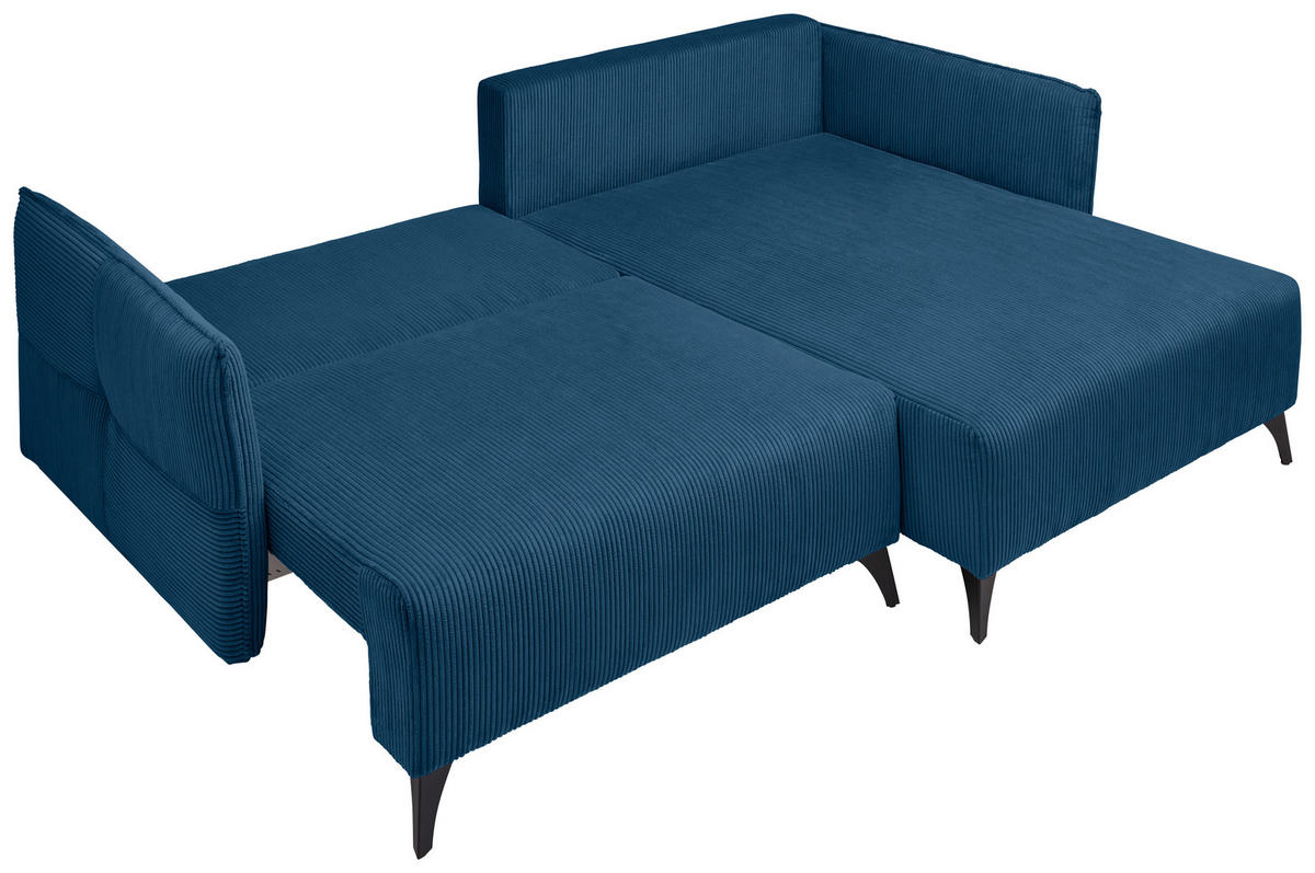 ECKSOFA Blau Cord  - Blau/Schwarz, Design, Textil/Metall (254/175cm) - Stylife