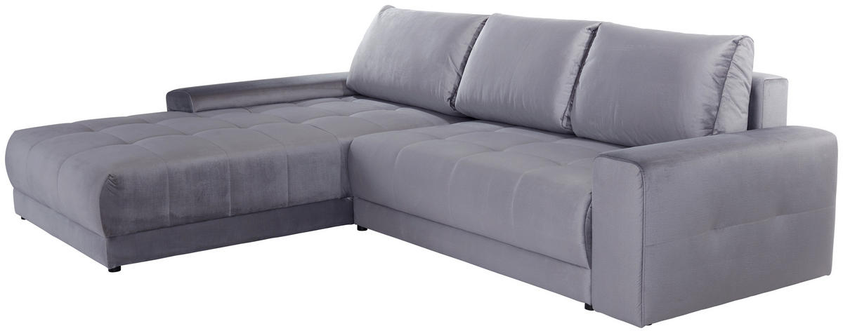 ECKSOFA Grau Samt  - Grau, MODERN, Textil (213/308cm) - MID.YOU