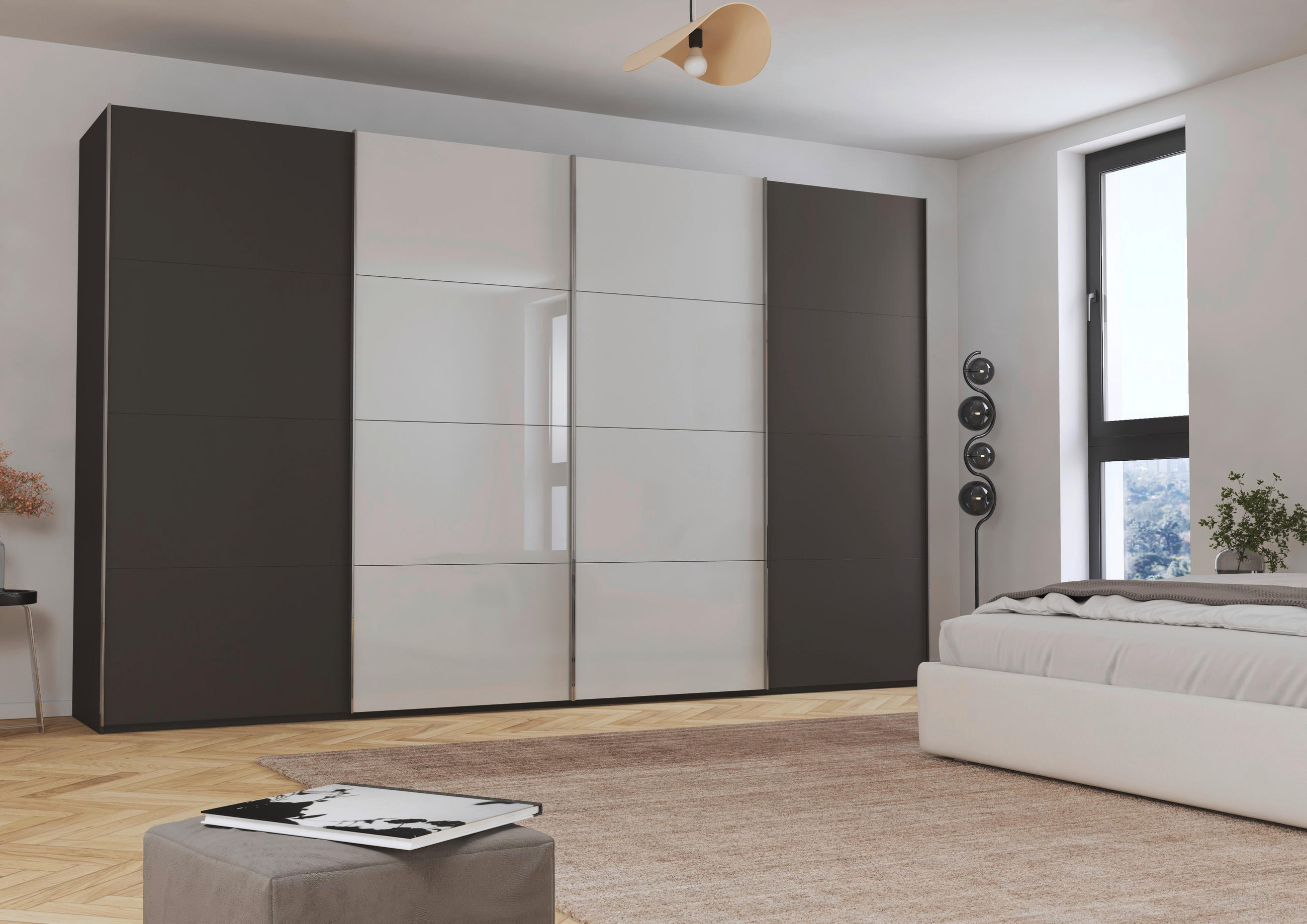SCHWEBETÜRENSCHRANK 361/223/68 cm 4-türig  - Chromfarben, KONVENTIONELL, Glas/Holzwerkstoff (361/223/68cm) - Novel