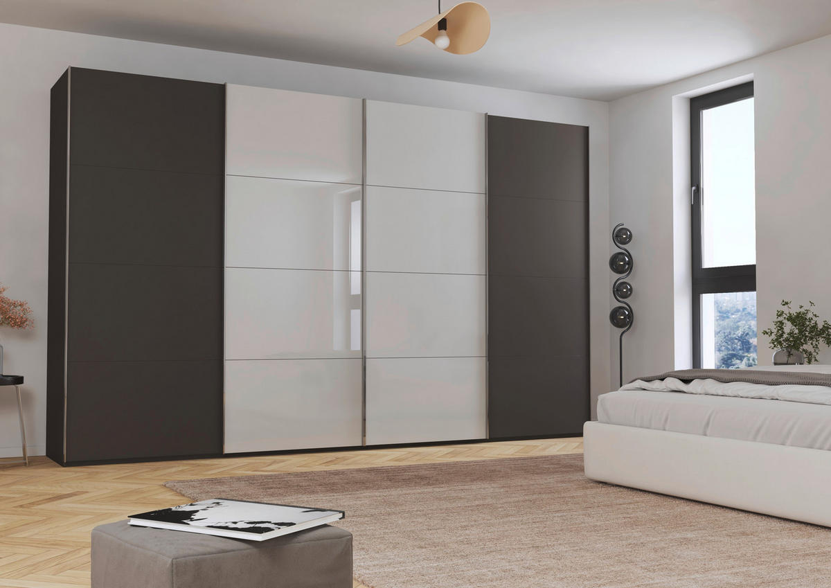 SCHWEBETÜRENSCHRANK 361/223/68 cm 4-türig  - Chromfarben, KONVENTIONELL, Glas/Holzwerkstoff (361/223/68cm) - Novel