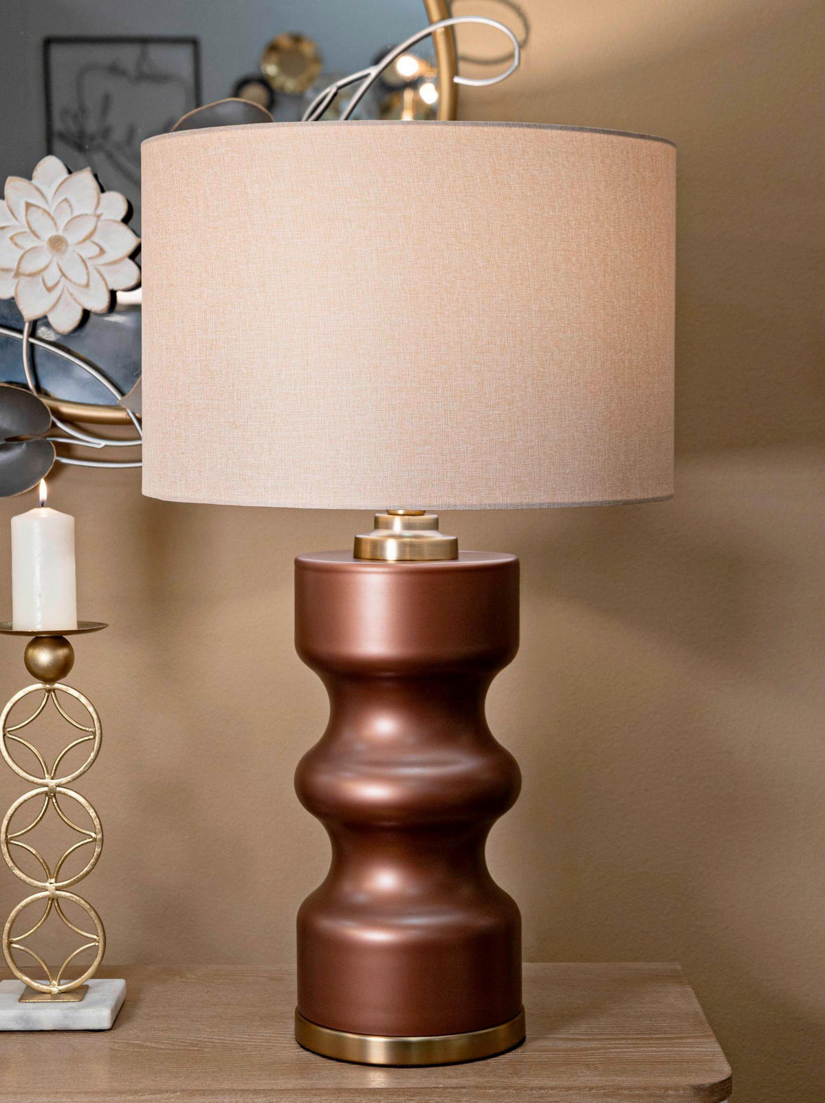 TISCHLEUCHTE   - Goldfarben/Braun, Basics, Glas/Textil (40.5/69.5/40.5cm)