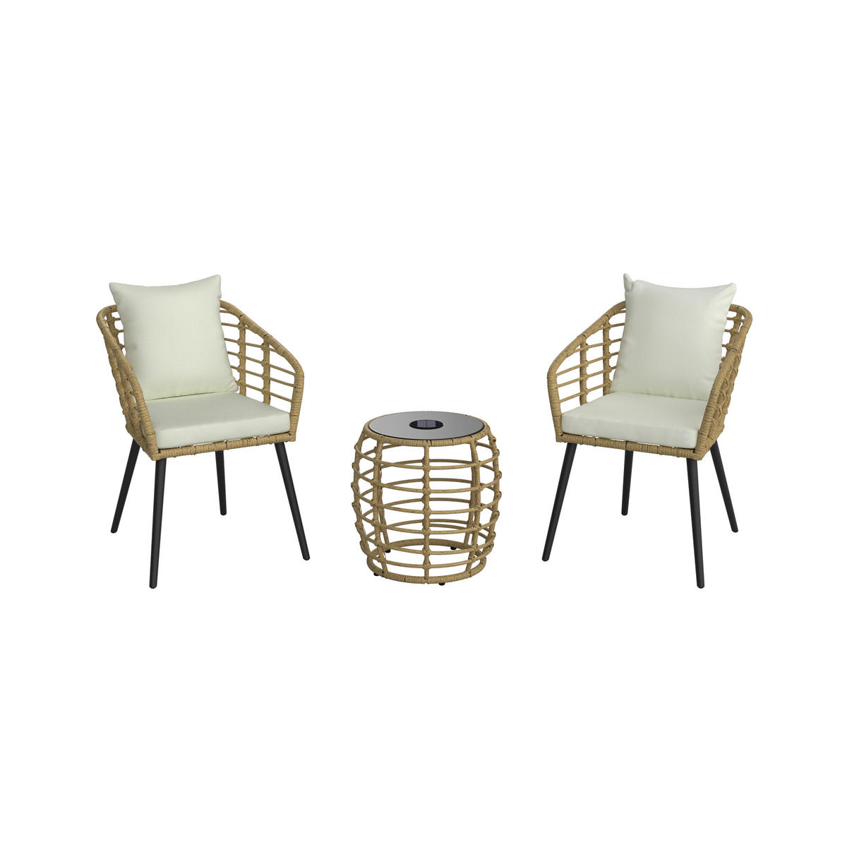 SADA NA BALKON 3dílné,  - černá/přírodní barvy, Moderní, kov/textil (56/72/66cm) - Beldano
