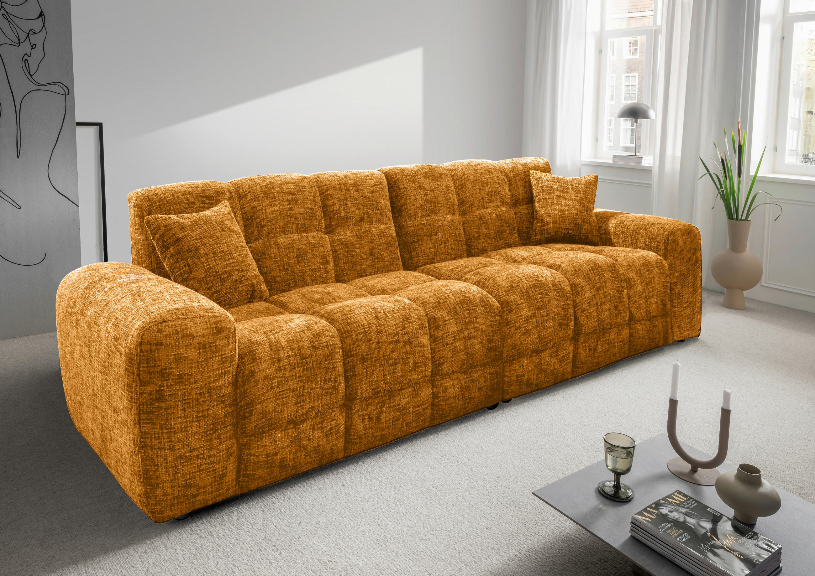 P & B Viersitzer-Sofa Gold 300x87x120 cm