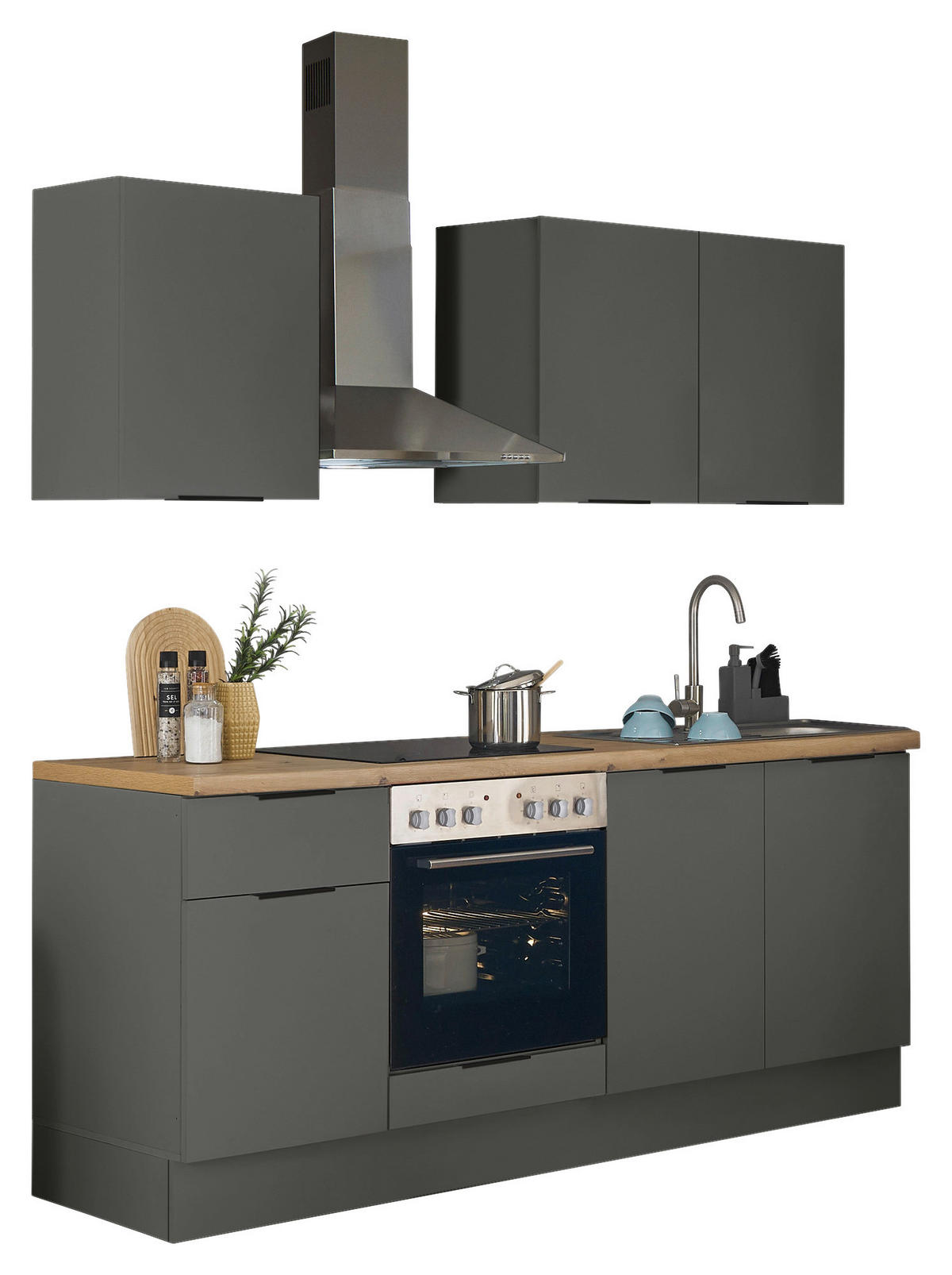 KÜCHENBLOCK   in Graphitfarben  - Schwarz/Graphitfarben, Basics, Holzwerkstoff/Metall (210/211/60cm) - Carryhome