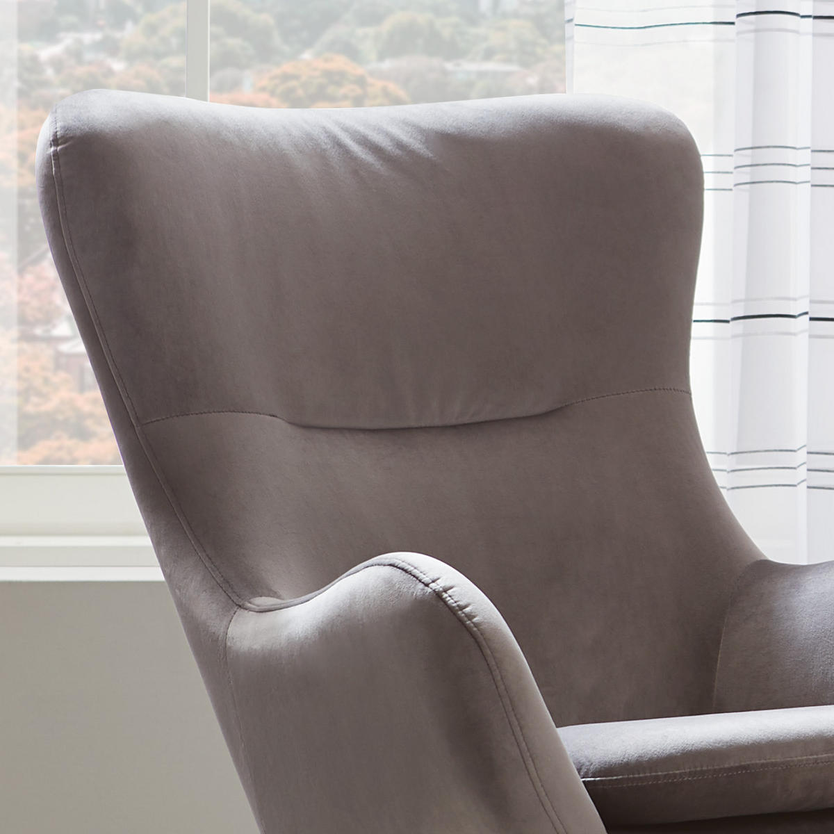 GUGALNI FOTELJ,  naravne barve, črna, svetlo siva les, kovina, tekstil - siva/črna, Moderno, kovina/tekstil (75/102/80cm) - MID.YOU