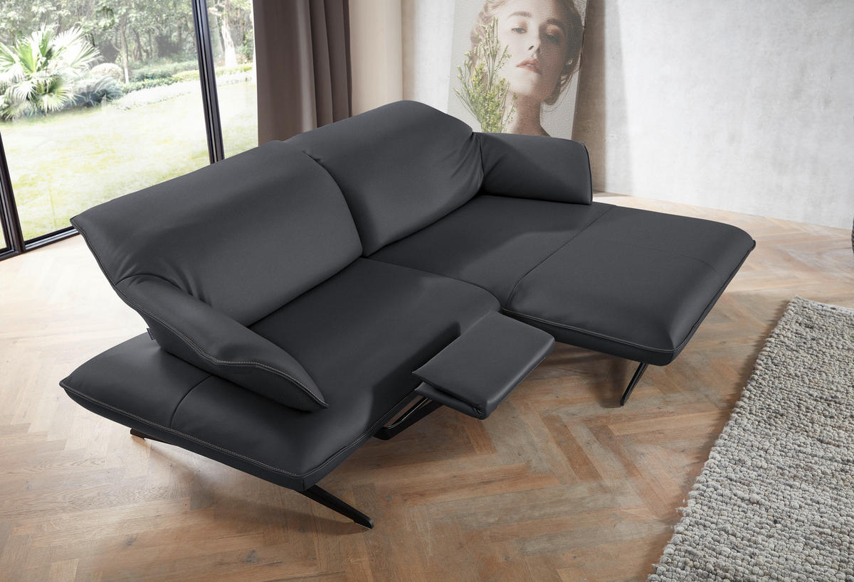 ECKSOFA in Echtleder Dunkelgrau  - Dunkelgrau/Beige, Design, Leder/Metall (252/169cm) - Koinor