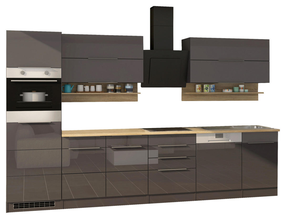 KÜCHENLEERBLOCK 330 cm   in Grau, Sonoma Eiche, Grau Hochglanz  - Grau Hochglanz/Alufarben, MODERN, Holzwerkstoff/Metall (330cm) - Held