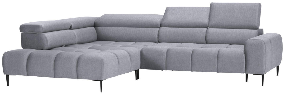 ECKSOFA Hellgrau Samt, Webstoff  - Hellgrau/Schwarz, Design, Textil/Metall (216/300cm) - Welnova