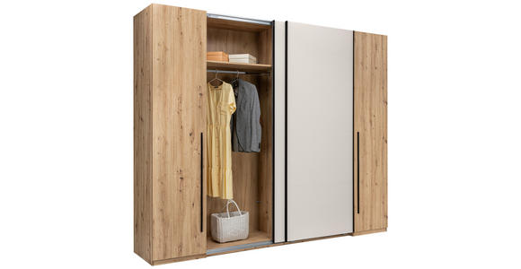 DREHTÜRENSCHRANK  in Kaschmir, Eiche Artisan  - Kaschmir/Schwarz, KONVENTIONELL, Holzwerkstoff/Metall (270/225/61cm) - Carryhome