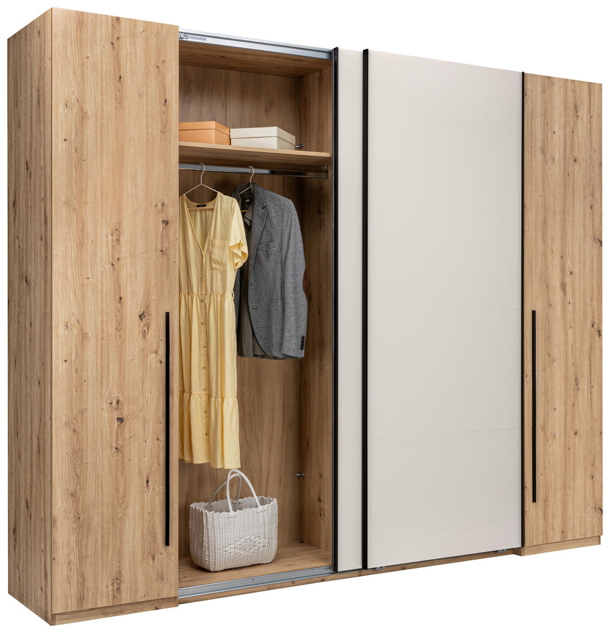 DREHTÜRENSCHRANK 4-türig Kaschmir, Eiche Artisan  - Kaschmir/Schwarz, KONVENTIONELL, Holzwerkstoff/Metall (270/225/61cm) - Boxxx