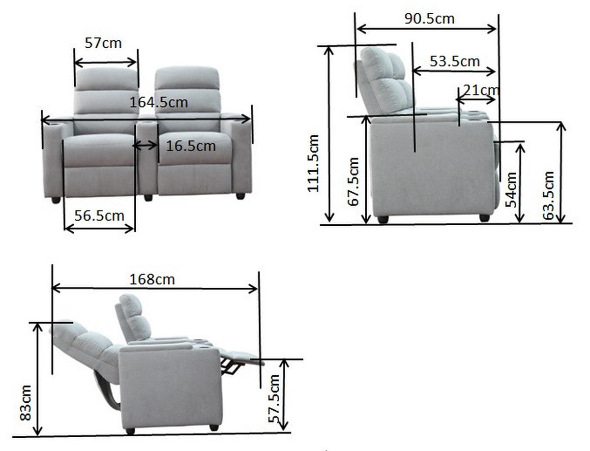 HEIMKINO-SOFA Mikrofaser Anthrazit  - Anthrazit/Schwarz, KONVENTIONELL, Kunststoff/Textil (164/107/90cm) - MID.YOU