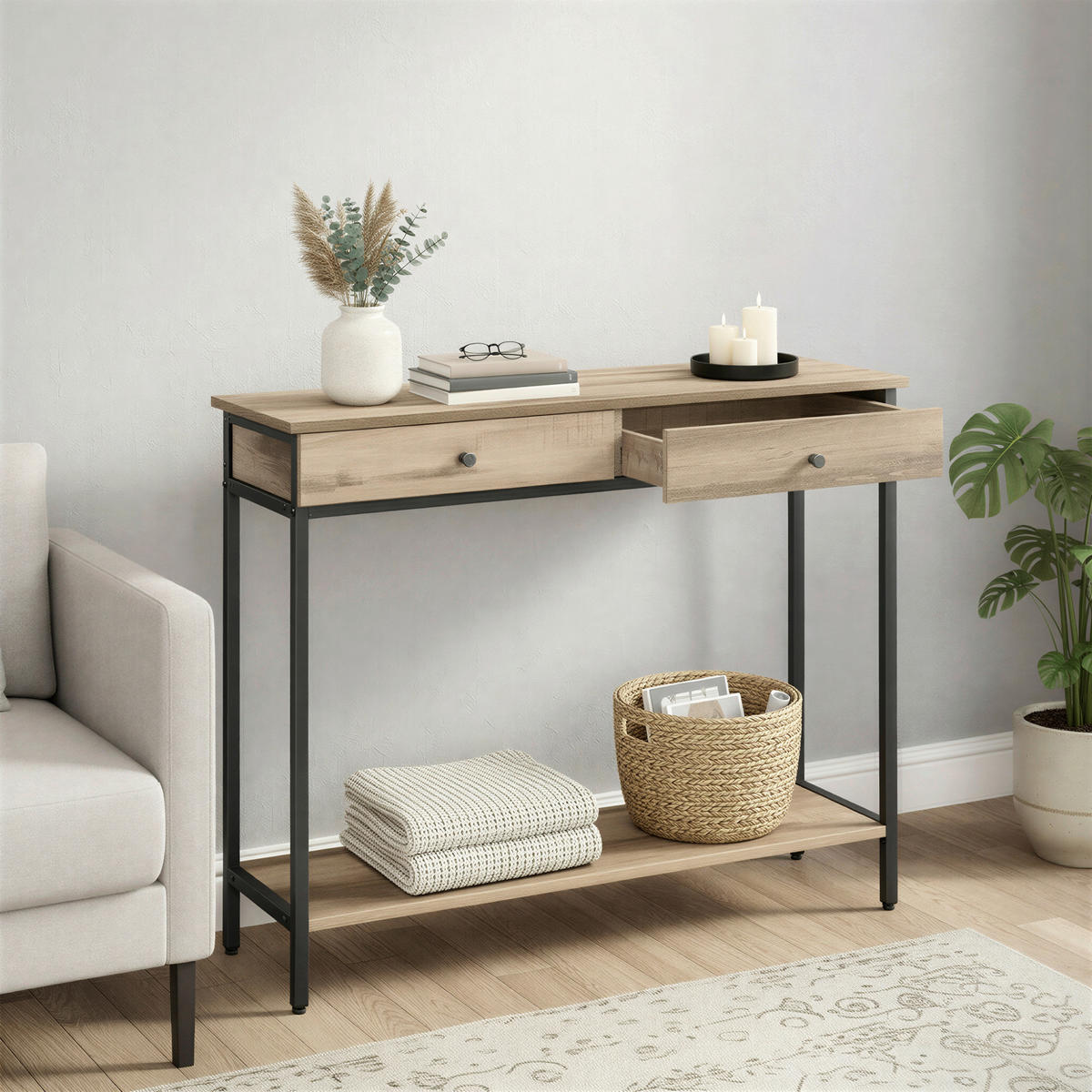 KONSOLENTISCH Schwarz, Sandfarben  - Sandfarben/Schwarz, Trend, Holzwerkstoff/Metall (100/30/80cm) - Boxxx