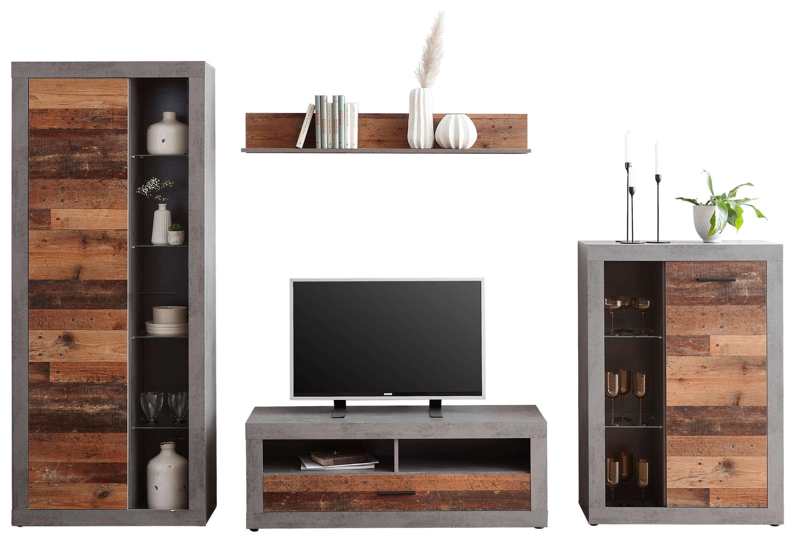 WOHNWAND  in Anthrazit, Braun  304/189/40 cm  - Anthrazit/Schwarz, Trend, Glas/Holzwerkstoff (304/189/40cm) - Ti'me