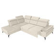 ECKSOFA Greige Flachgewebe Rücken echt, Kopfteilverstellung, Sitzvorzug  - Greige/Schwarz, MODERN, Textil/Metall (210/258cm) - Landscape