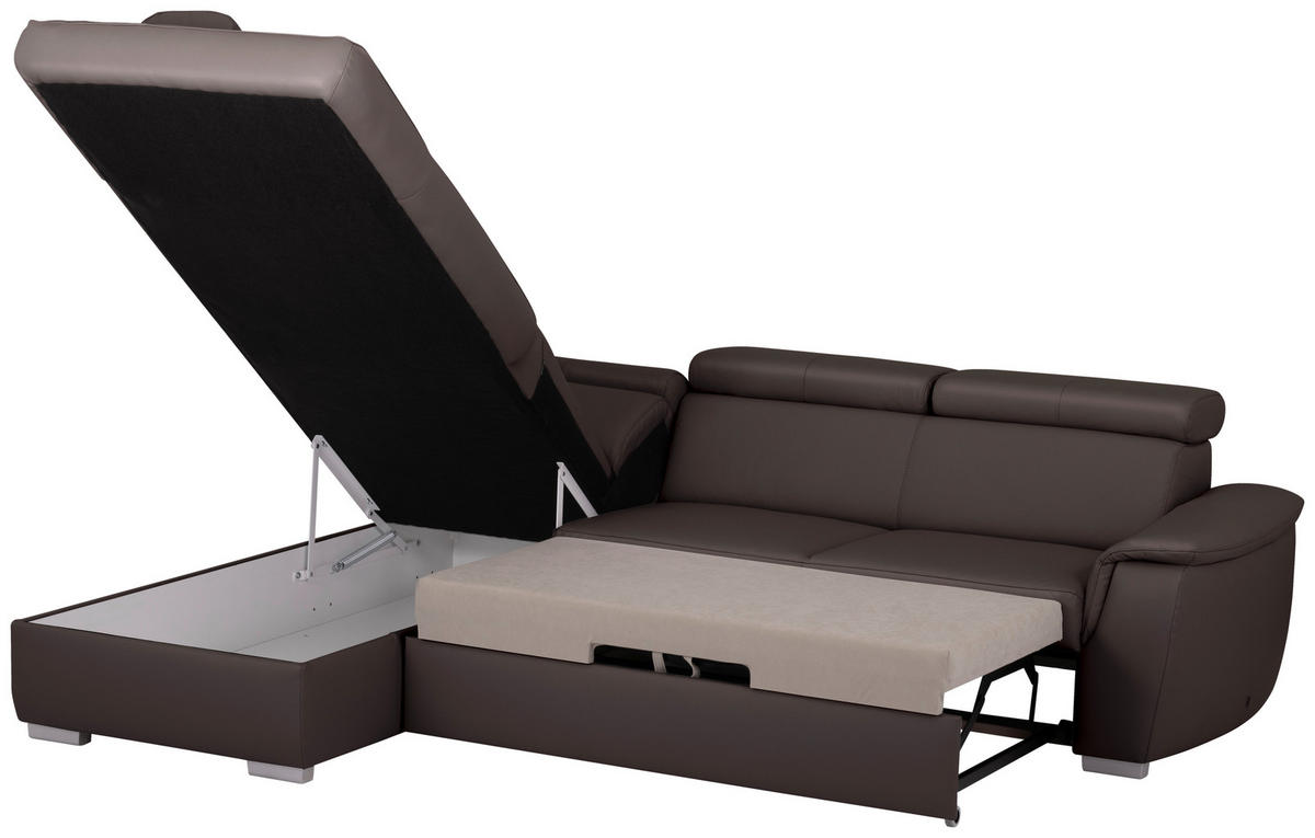 WOHNLANDSCHAFT  in Kombination Echtleder/Lederlook Dunkelbraun  - Dunkelbraun, Leder/Metall (211/262cm) - Celina Home