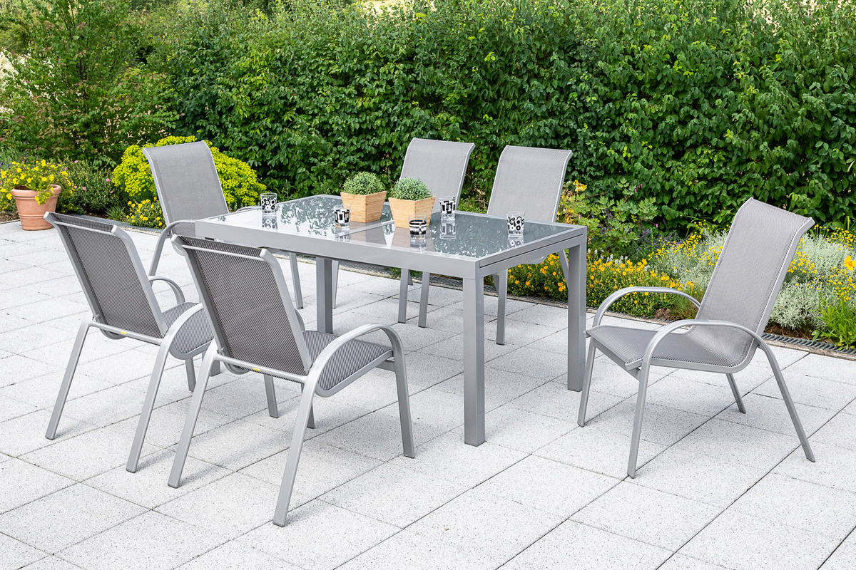 GARTENSET 7-teilig  - Silberfarben/Braun, MODERN, Textil/Metall - Gardenson