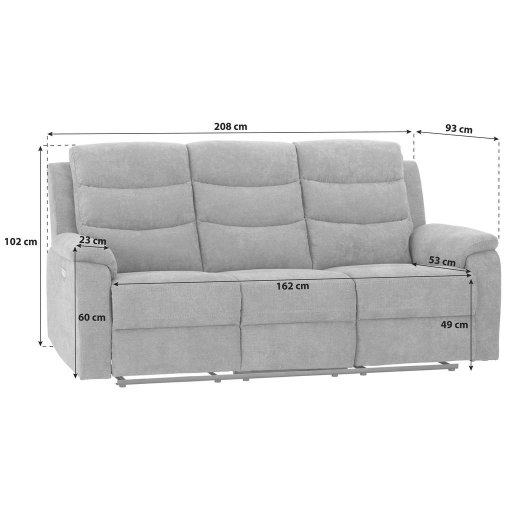 Thumbnail - P & B 3-Sitzer-Sofa, Grau, Textil, 208x102x93 cm, USB-Anschluss, motorische Relaxfunktion, Wohnzimmer, Sofas & Couches, ...