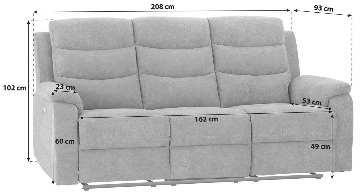 3-SITZER-SOFA Webstoff Grau  - Schwarz/Grau, KONVENTIONELL, Kunststoff/Textil (208/102/93cm) - P & B