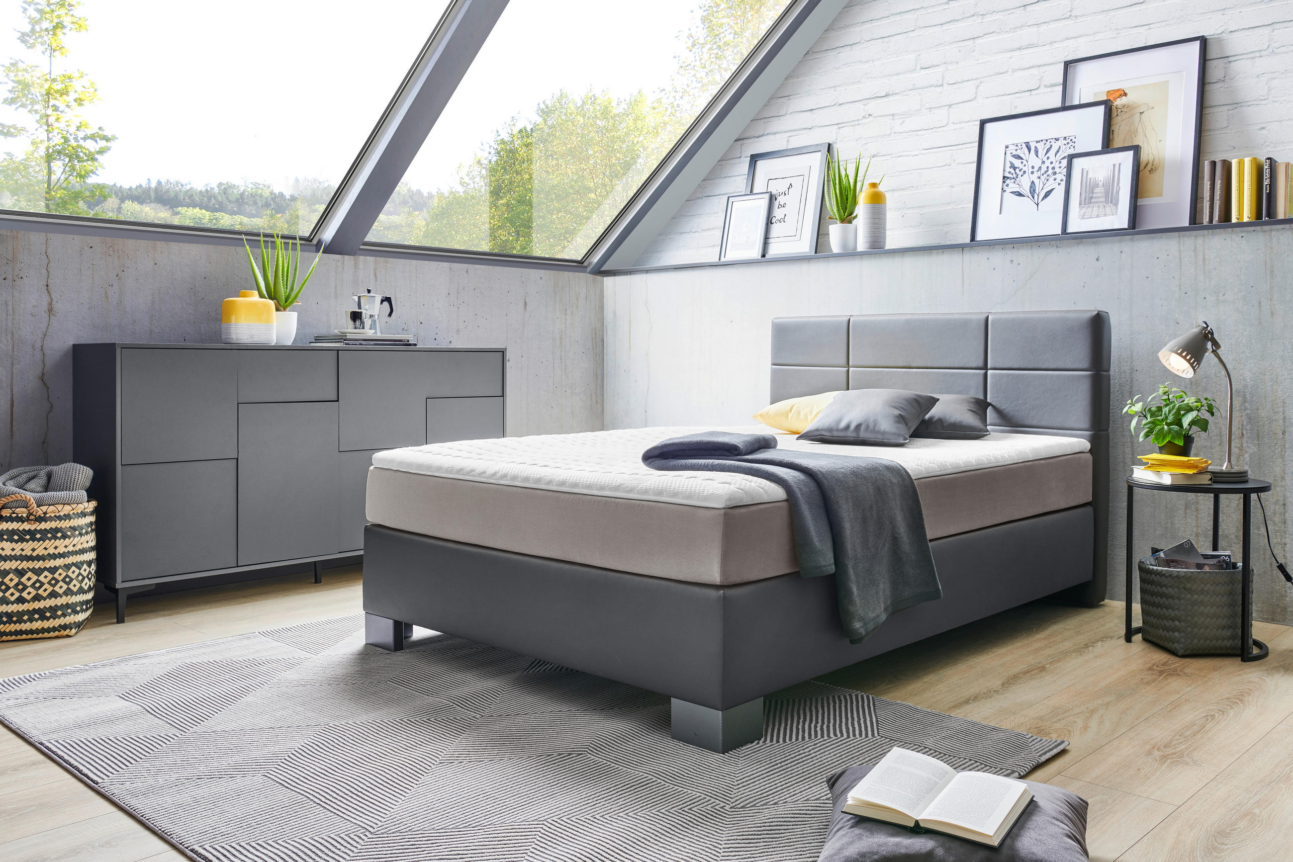 BOXSPRINGBETT 140/200 cm  in Anthrazit  - Anthrazit/Graphitfarben, Design, Holz/Textil (140/200cm) - Hom`in