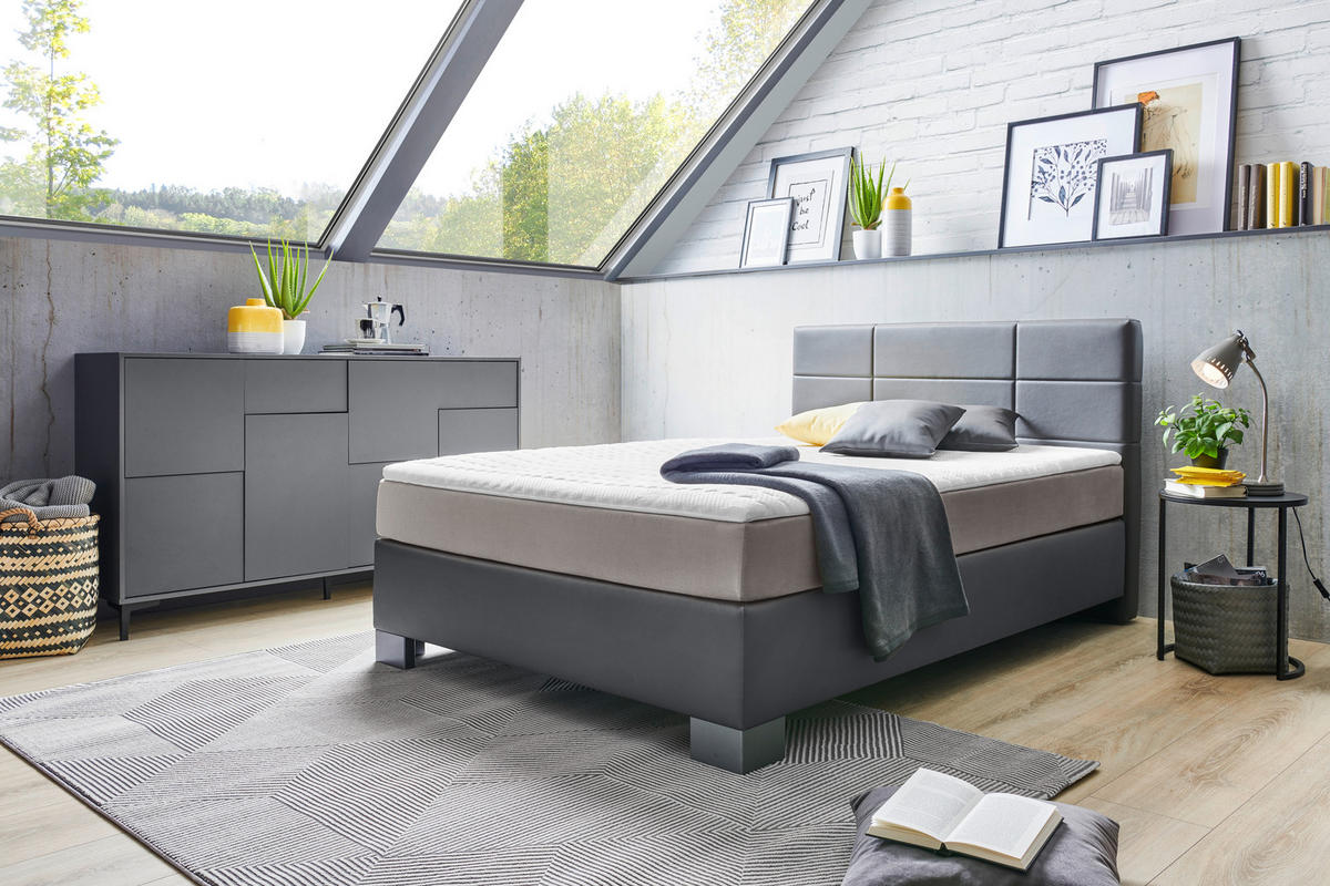 BOXSPRINGBETT 120/200 cm  in Anthrazit  - Anthrazit/Graphitfarben, Design, Holz/Textil (120/200cm) - Hom`in