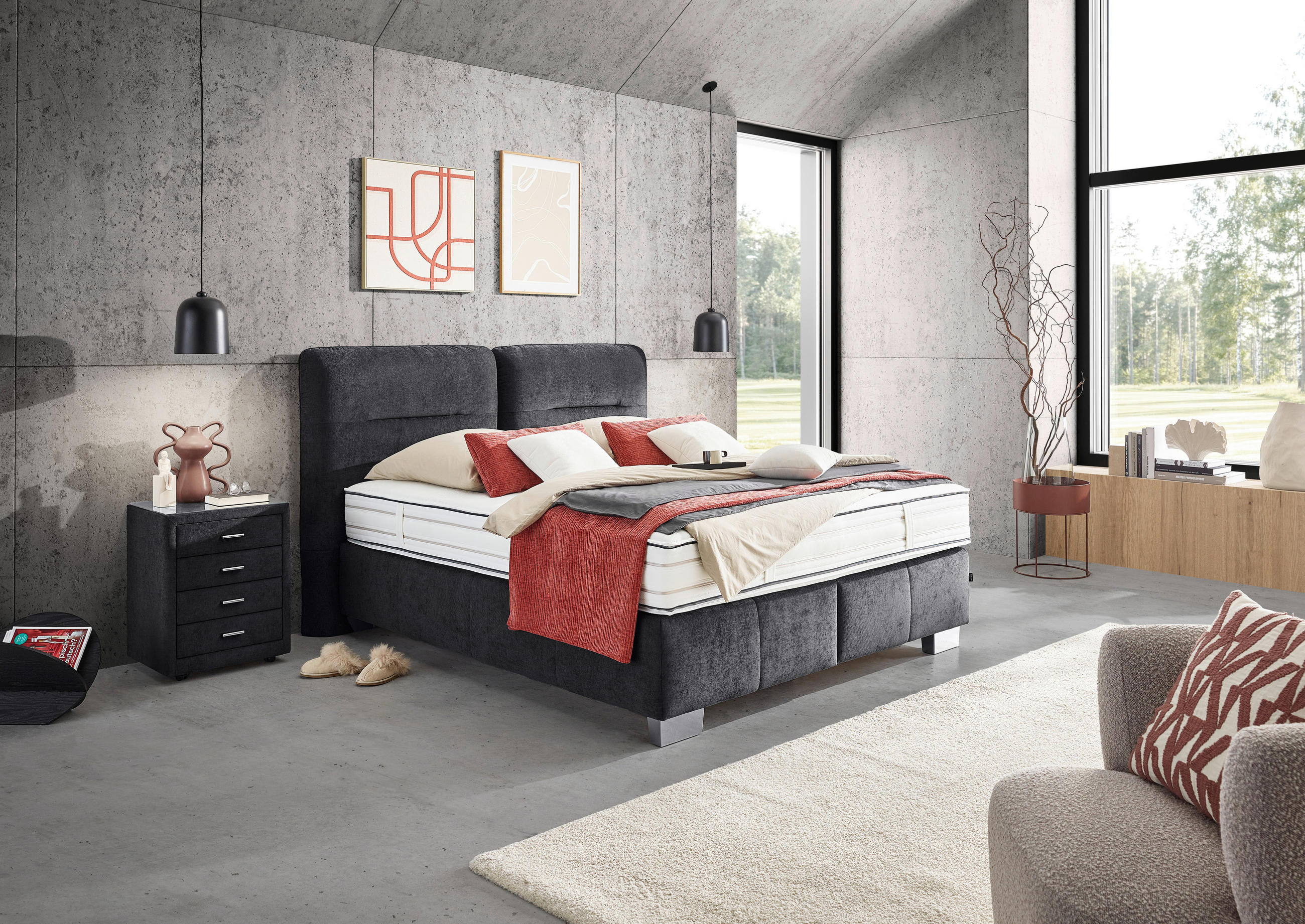 NACHTSCHRANK 50/64/41,5 cm  - Chromfarben/Anthrazit, KONVENTIONELL, Glas/Textil (50/64/41,5cm) - Dieter Knoll