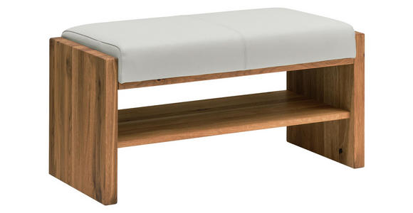 GARDEROBENBANK Echtleder Asteiche massiv Weiß, Eichefarben - Eichefarben/Weiß, MODERN, Leder/Holz (88/44/42cm) - Linea Natura