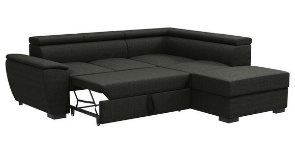 ECKSOFA Anthrazit Flachgewebe Schlaffunktion, Rücken echt, Kopfteilverstellung, Liegefläche im Originalstoff  - Anthrazit/Schwarz, KONVENTIONELL, Kunststoff/Textil (266/220cm) - Carryhome