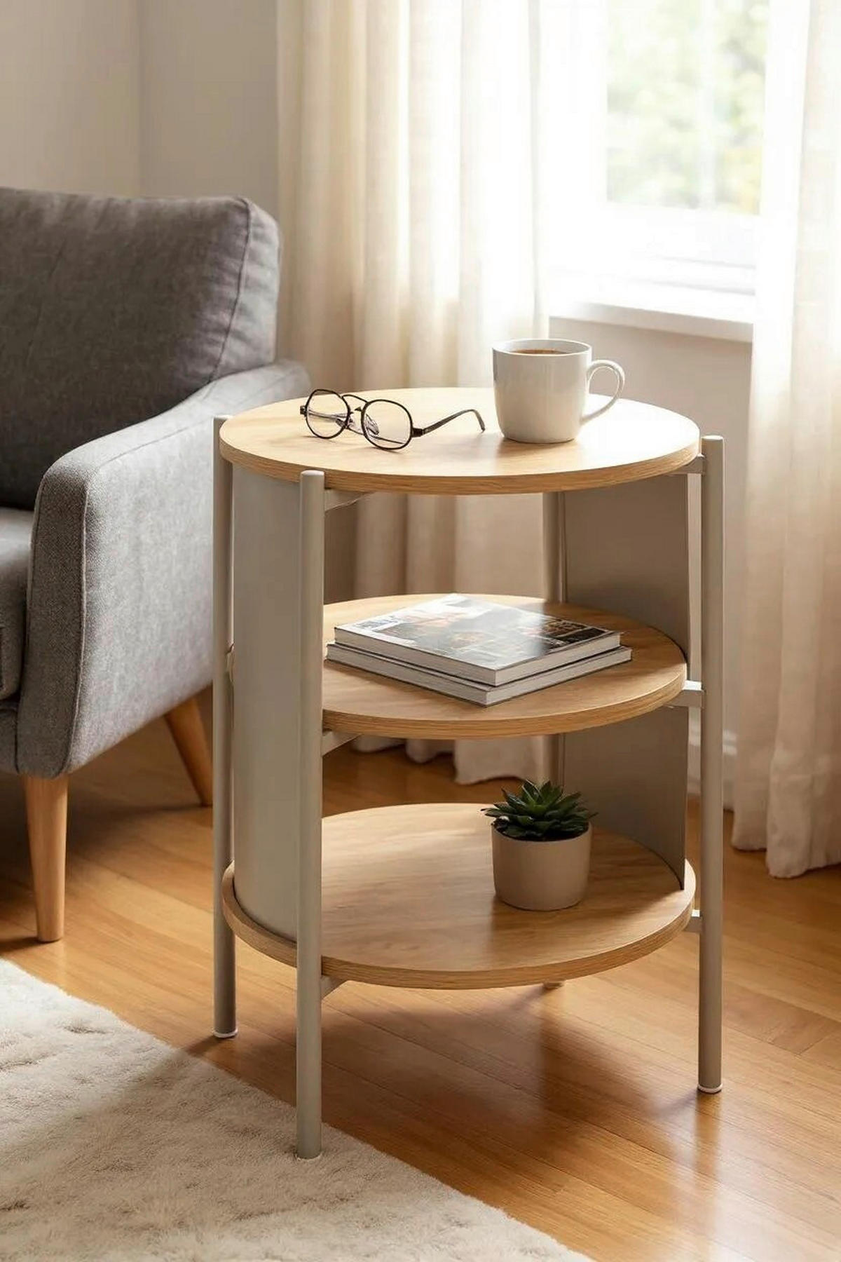 BEISTELLTISCH Eichefarben, Kaschmir rund  - Kaschmir/Eichefarben, Trend, Holzwerkstoff/Metall (44/60cm)