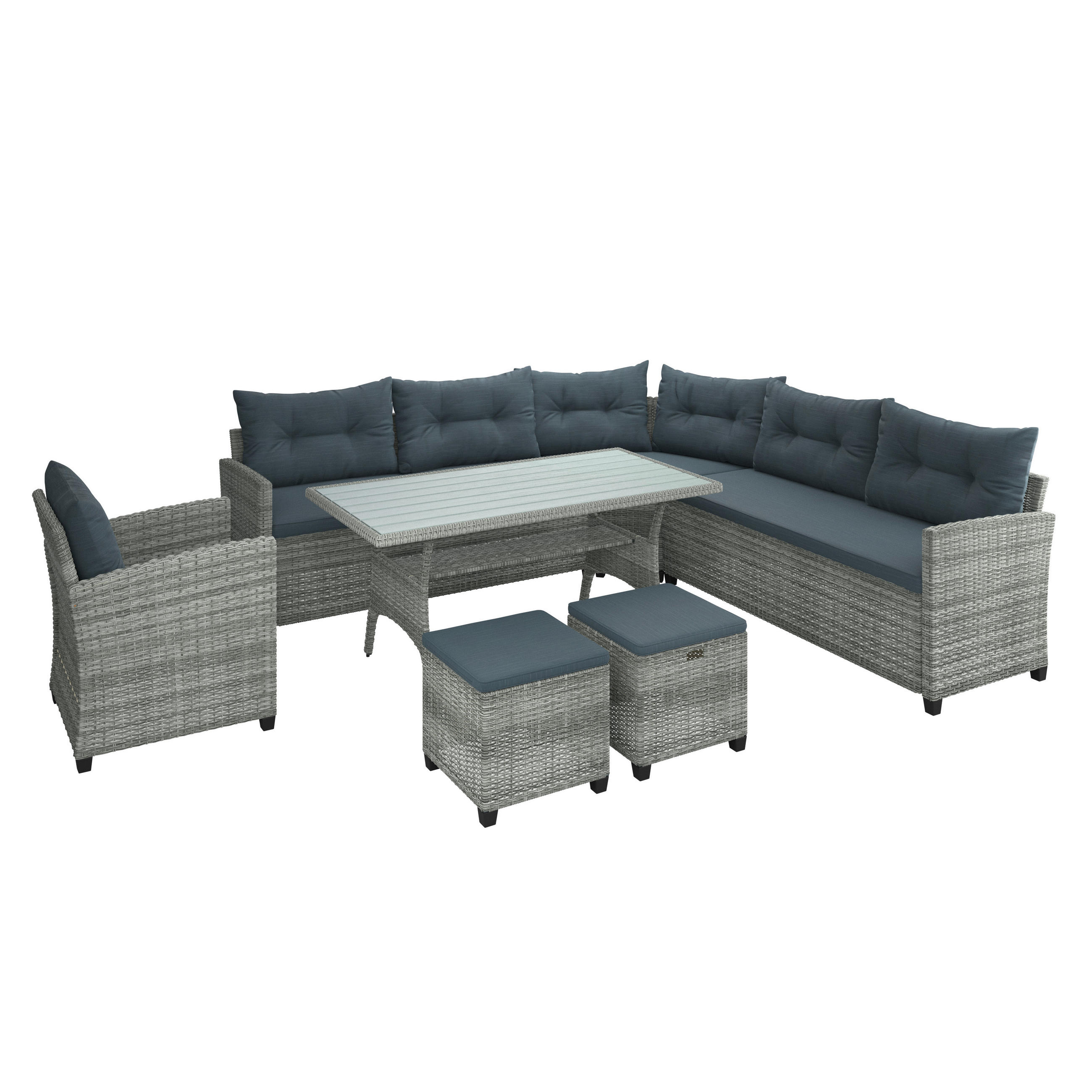 DINING-LOUNGESET 7-teilig   Stahl  - Grau, MODERN, Kunststoff/Metall - Ambia Garden