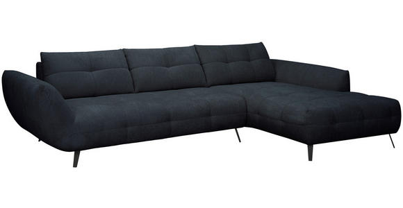 ECKSOFA Dunkelblau Chenille Armlehnenkissen, Rücken echt, Sitztiefenverstellung  - Schwarz/Dunkelblau, KONVENTIONELL, Textil/Metall (313/215cm) - Hom`in