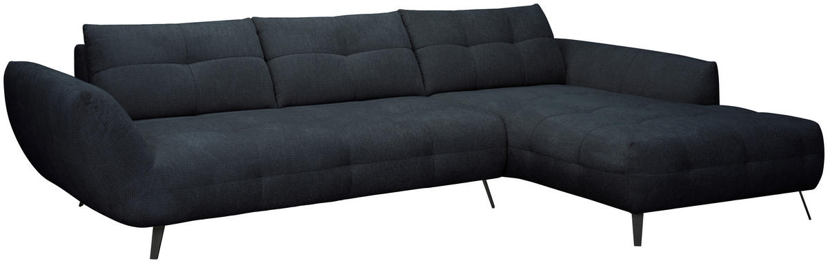 ECKSOFA Dunkelblau Chenille Armlehnenkissen, Rücken echt, Sitztiefenverstellung  - Schwarz/Dunkelblau, KONVENTIONELL, Textil/Metall (313/215cm) - Hom`in