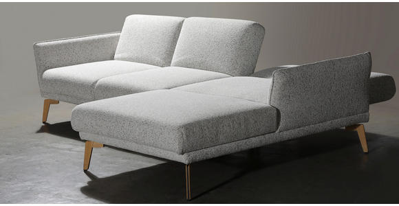 ECKSOFA Creme, Hellgrau Flachgewebe  - Eichefarben/Creme, Design, Holz/Textil (289/164cm) - Valnatura