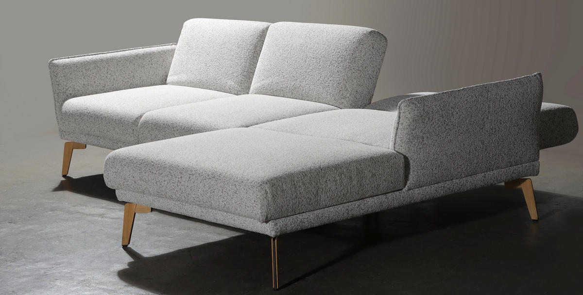 ECKSOFA Creme, Hellgrau Flachgewebe  - Eichefarben/Creme, Design, Holz/Textil (289/164cm) - Valnatura