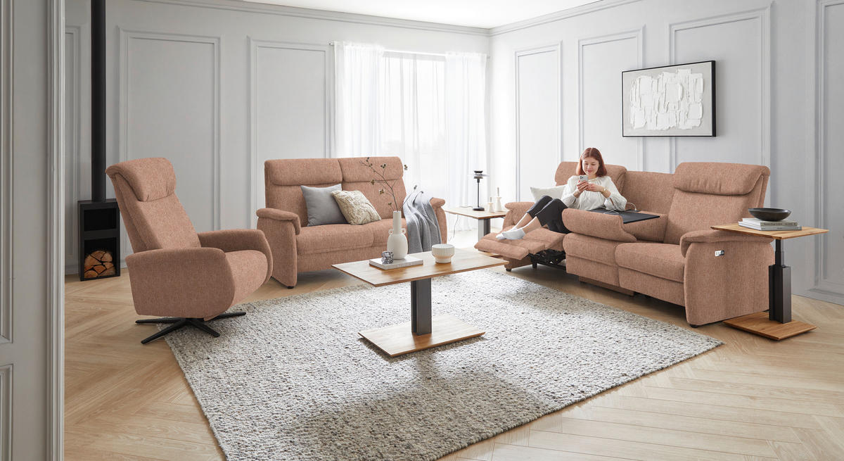 2,5-SITZER in Flachgewebe Aprikose  - Aprikose/Schwarz, KONVENTIONELL, Textil/Metall (178/107/97cm) - Pure Home Comfort