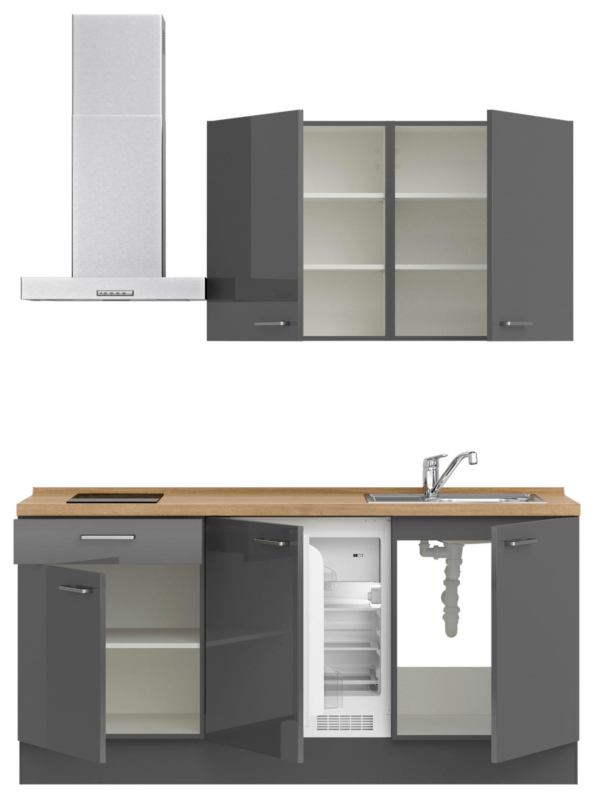 KÜCHENBLOCK 180 cm   in Eichefarben, Schieferfarben  - Schieferfarben/Edelstahlfarben, MODERN, Holzwerkstoff/Metall (180cm) - Nobilia