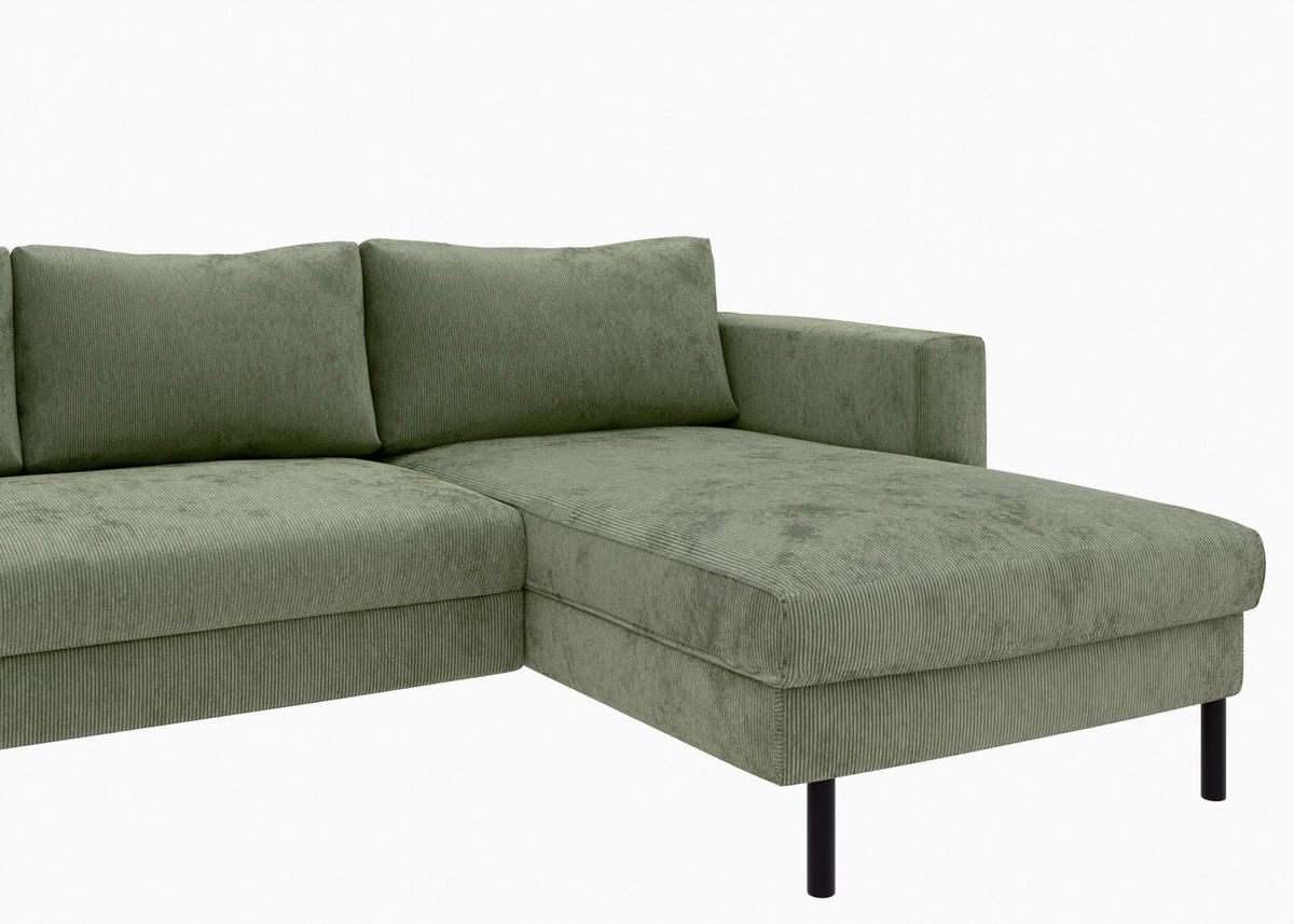 WOHNLANDSCHAFT Grün Cord  - Schwarz/Grün, MODERN, Textil/Metall (161/306/161cm) - Trendmanufaktur