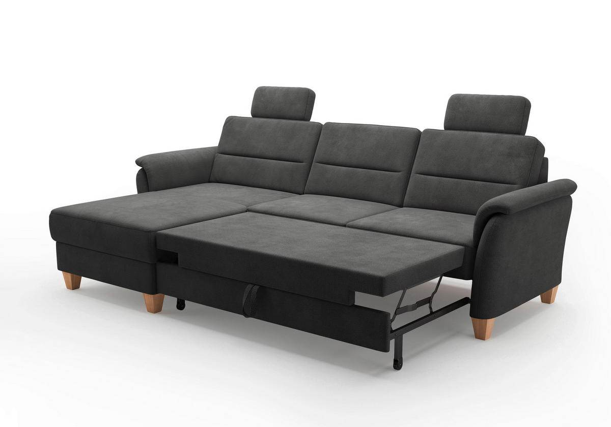ECKSOFA in Flachgewebe Schwarz  163/244 cm  - Eichefarben/Schwarz, KONVENTIONELL, Holz/Textil (163/244cm) - Sit & More