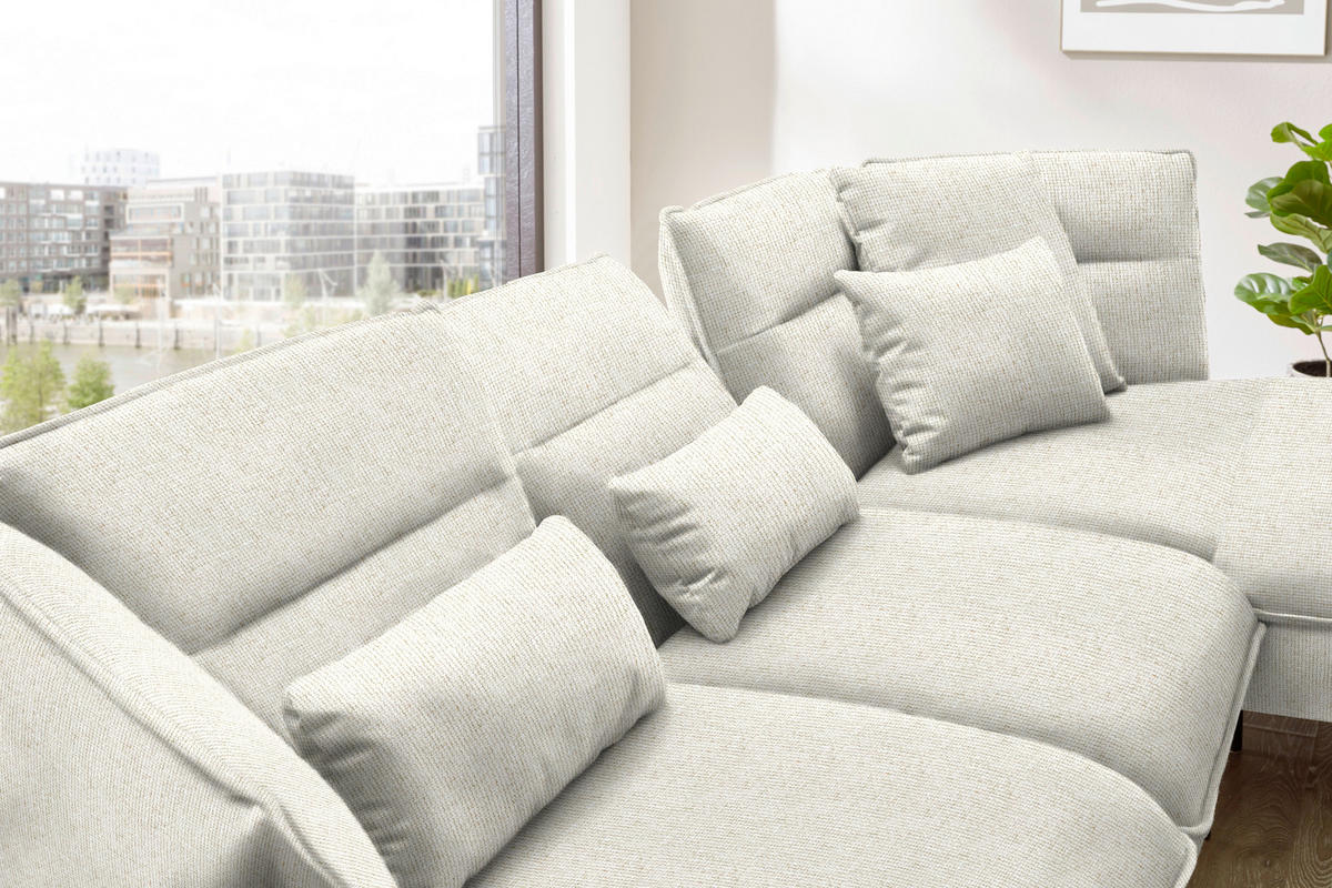 ECKSOFA in Flachgewebe Creme  339/153 cm  - Creme/Schwarz, Design, Textil/Metall (339/153cm) - Moderano